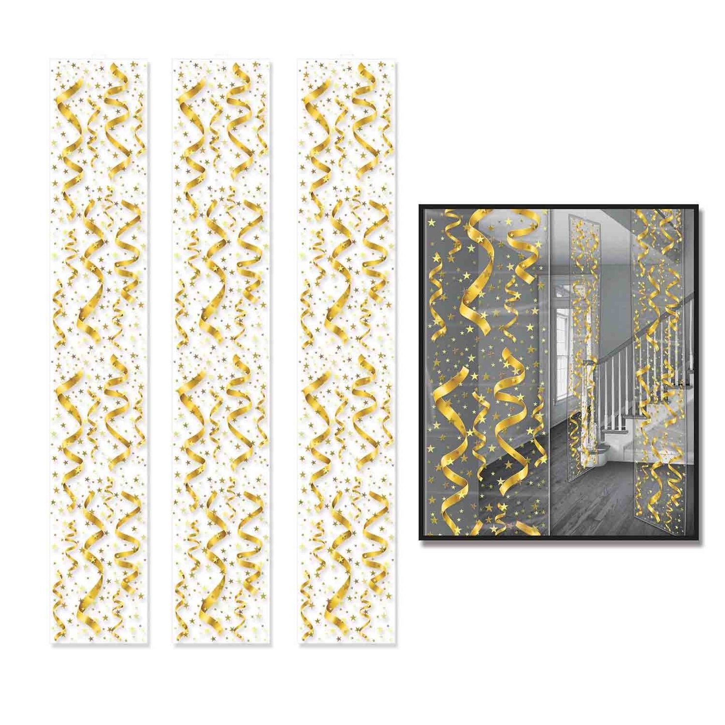 Party Panels Gold Streamers & Stars Hanging Decorations