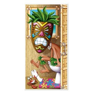 Tiki Man Luau Restroom Toilet Door Cover