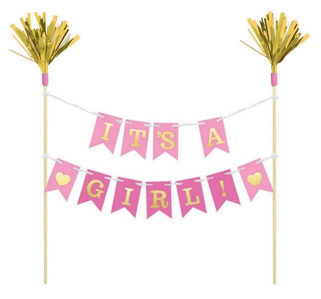 Cake Pick It's a Girl - Wood with Paper & Foil