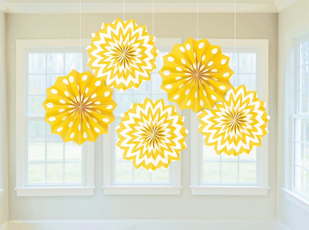 Fan Decorations Printed Paper Yellow Sunshine