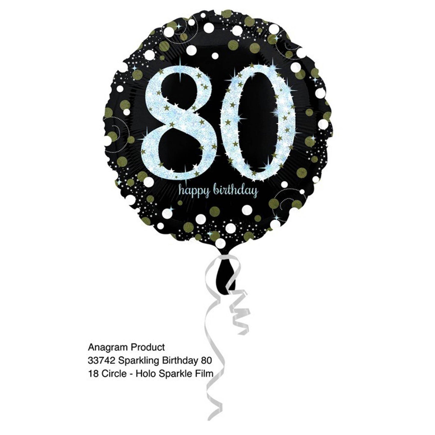 45cm Standard Holographic Sparkling Birthday 80
