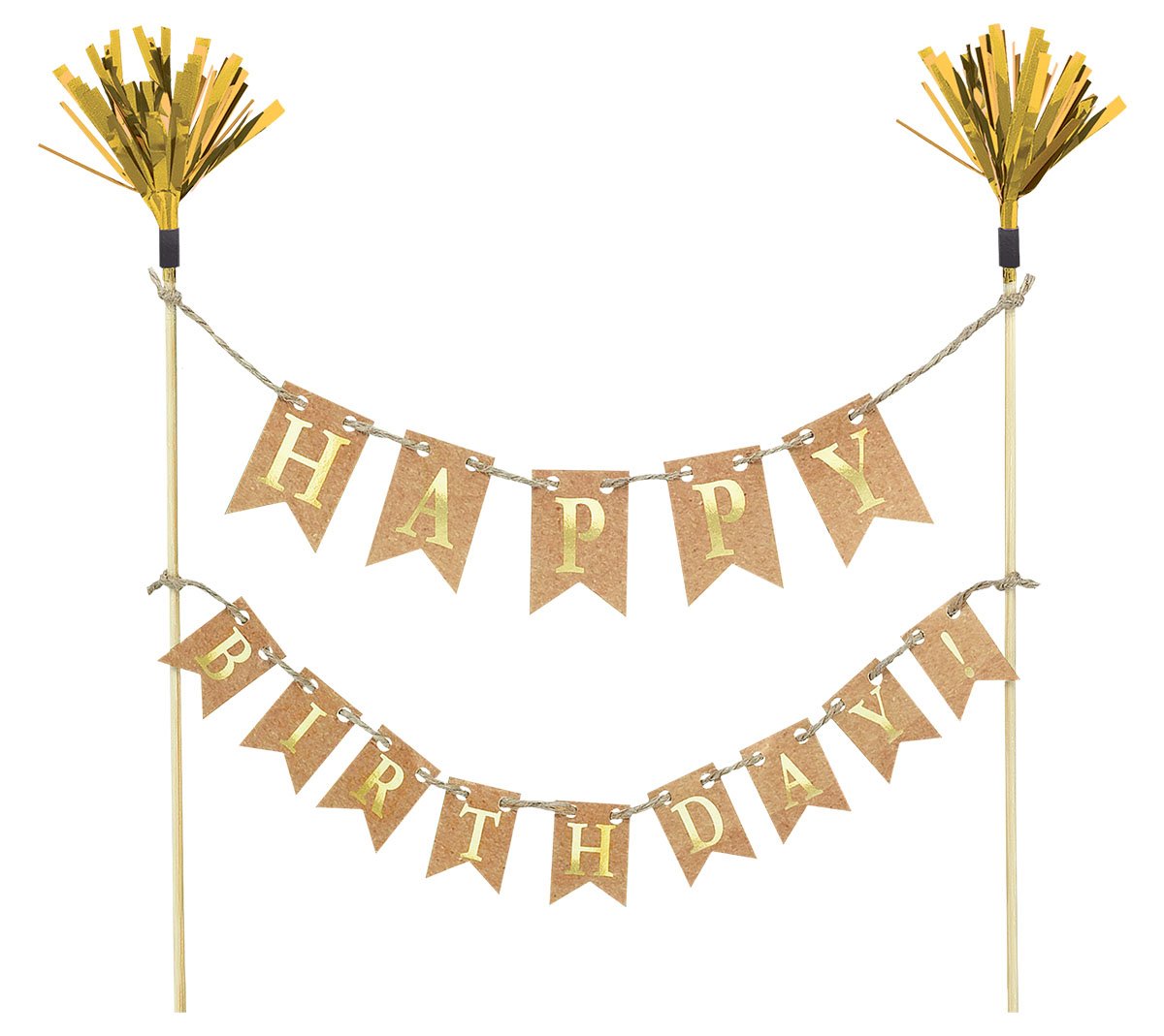 Cake Pick Happy Birthday Gold - Wood with Paper & Foil