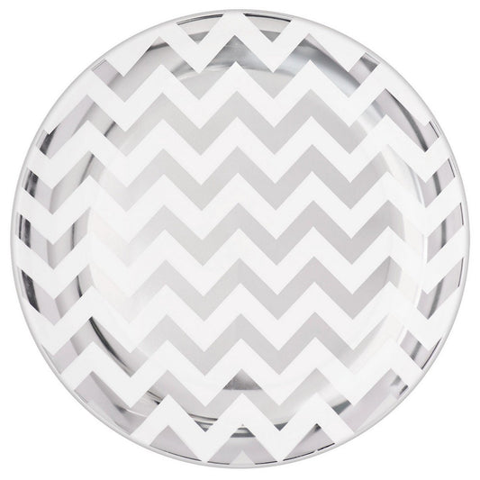 Premium Chevron Silver 26cm Round Plastic Plates
