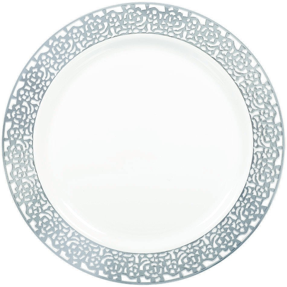 Premium White with Silver Lace Border 19cm Round Plates
