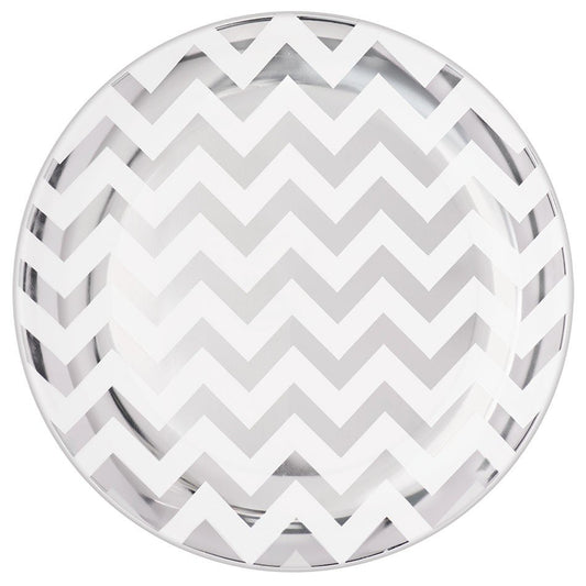 Premium Chevron Silver 19cm Round Plastic Plates
