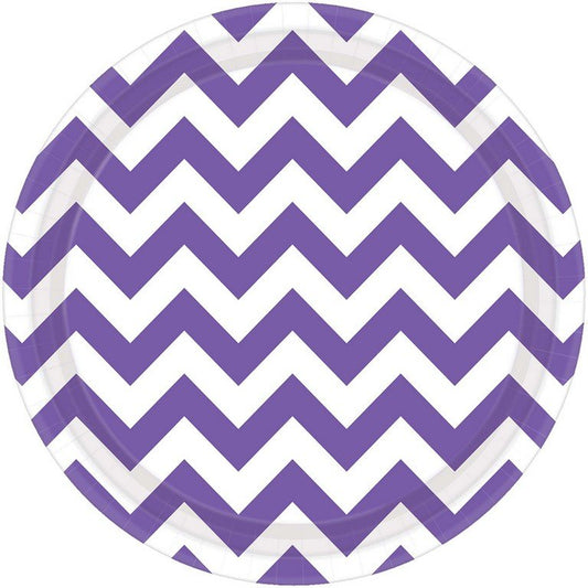 Chevron 23cm Round Plates New Purple