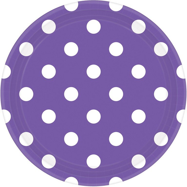 Dots 23cm Round Paper Plates New Purple