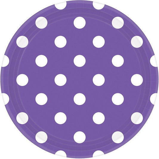 Dots 23cm Round Paper Plates New Purple