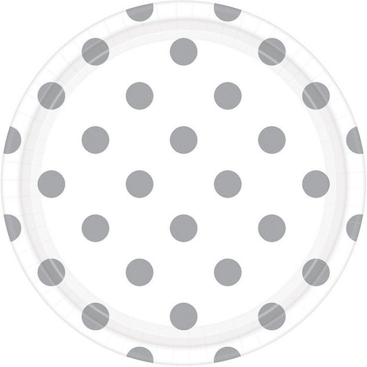 Dots 23cm Round Paper Plates Frosty White
