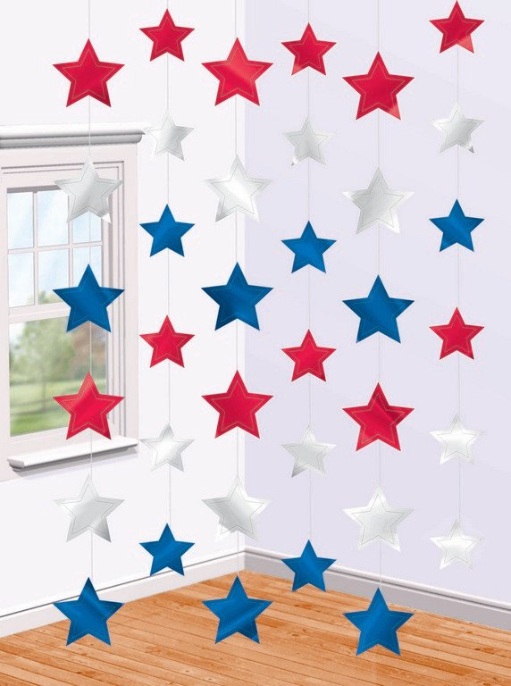 Patriotic Star Hanging String Decorations - Foil