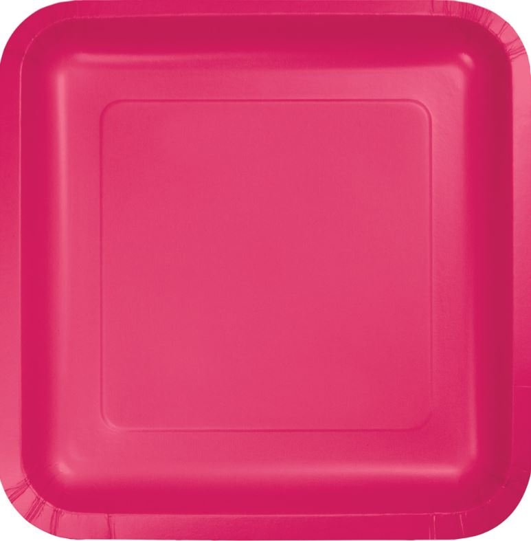 Hot Magenta Square Dinner Plates Paper 23cm