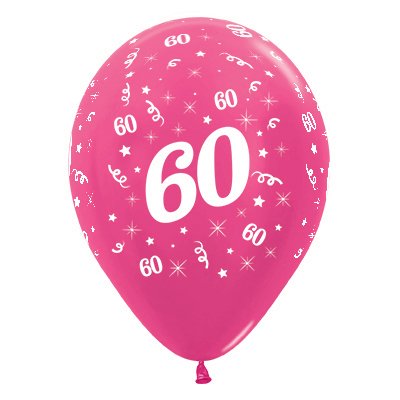 Sempertex 30cm Age 60 Metallic Fuchsia Latex Balloons, 6PK