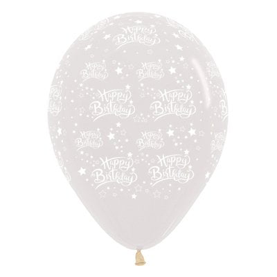 Sempertex 30cm Happy Birthday Stars Crystal Clear Latex Balloons, 25PK