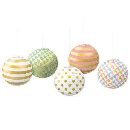 Pastel Mini Paper Lanterns with Metal Frames - Foil Hot Stamped