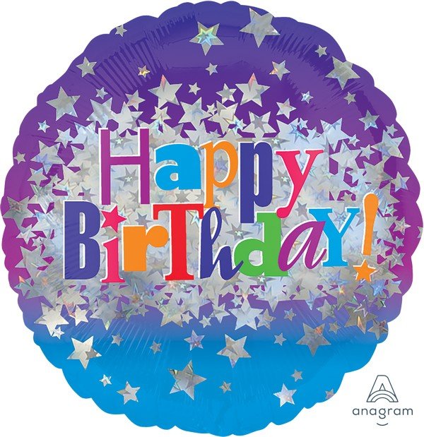45cm Standard Holographic Happy Birthday Bright Stars Balloon