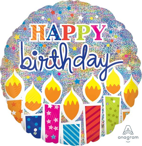 45cm Standard Holographic Shimmer Happy Birthday Candles