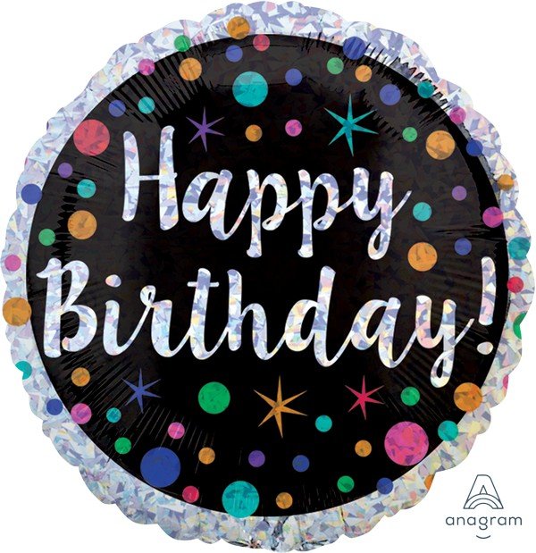 45cm Standard Holographic Polka Dot Happy Birthday