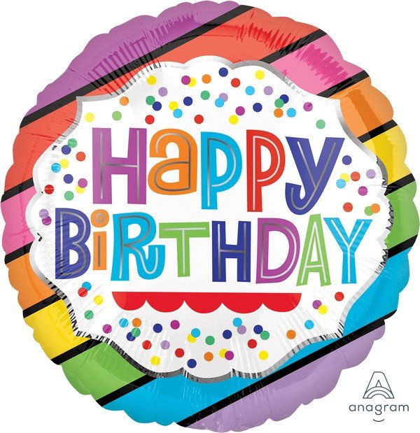 45cm Standard HX Happy Birthday Bright Stripes