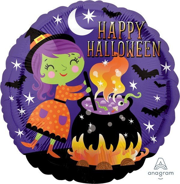 45cm Standard HX Happy Halloween Witch and Cauldron
