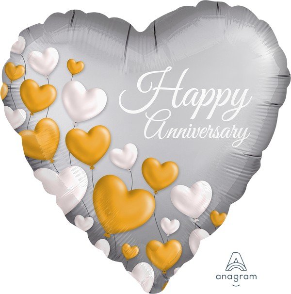 45cm Standard Satin XL Anniversary Platinum Hearts