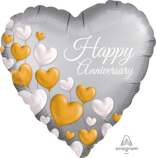 45cm Standard Satin XL Anniversary Platinum Hearts