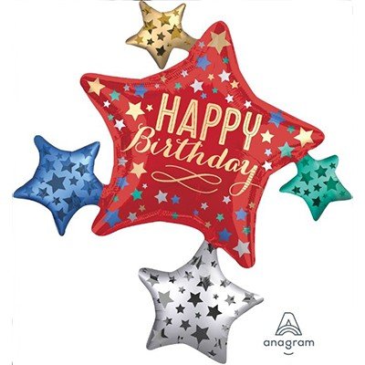 SuperShape XL Happy Birthday Satin Stars Cluster