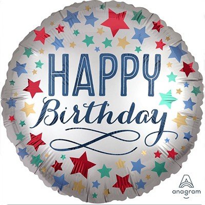 45cm Standard Satin XL Happy Birthday Satin with Stars