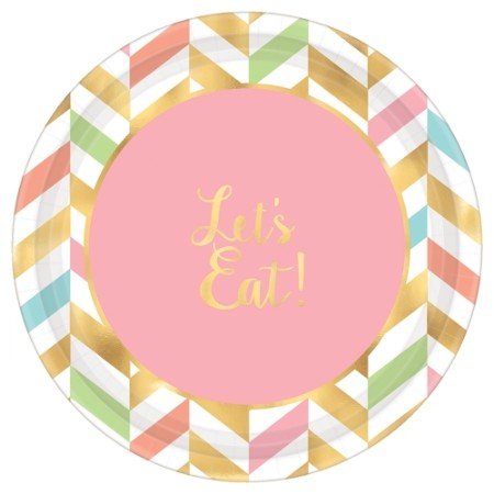 Eat, Drink & Be Happy 17cm Round Metallic Paper Plates