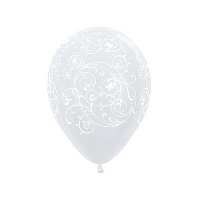Sempertex 30cm Filigree Satin Pearl White Latex Balloons, 12PK