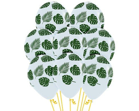 Sempertex 30cm Leaves Green on Crystal Clear Latex Balloons , 12PK