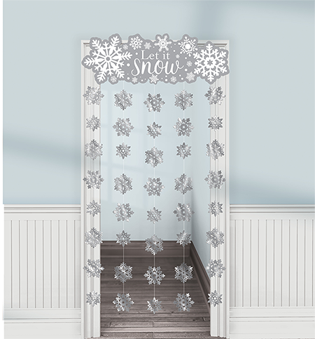Doorway Curtain Let it Snow White & Silver