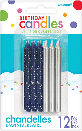 Candles Glitter & Metallic Silver & Blue 8cm