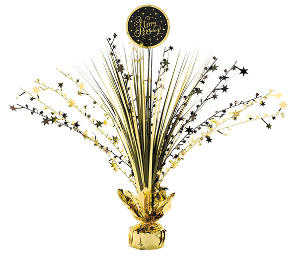 Gold Happy Birthday Spray Centrepiece Black & Gold Foil
