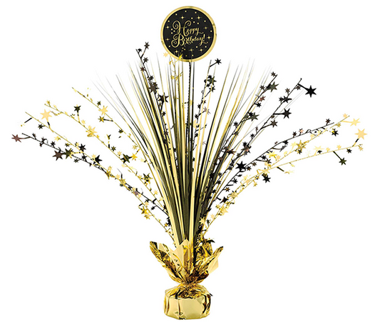 Gold Happy Birthday Spray Centrepiece Black & Gold Foil