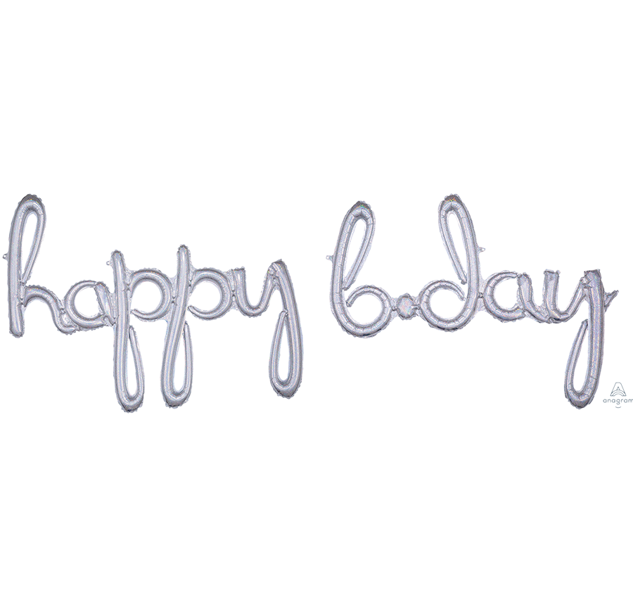 CI: Script Phrase happy bday Silver Holographic