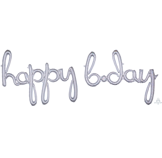 CI: Script Phrase happy bday Silver Holographic