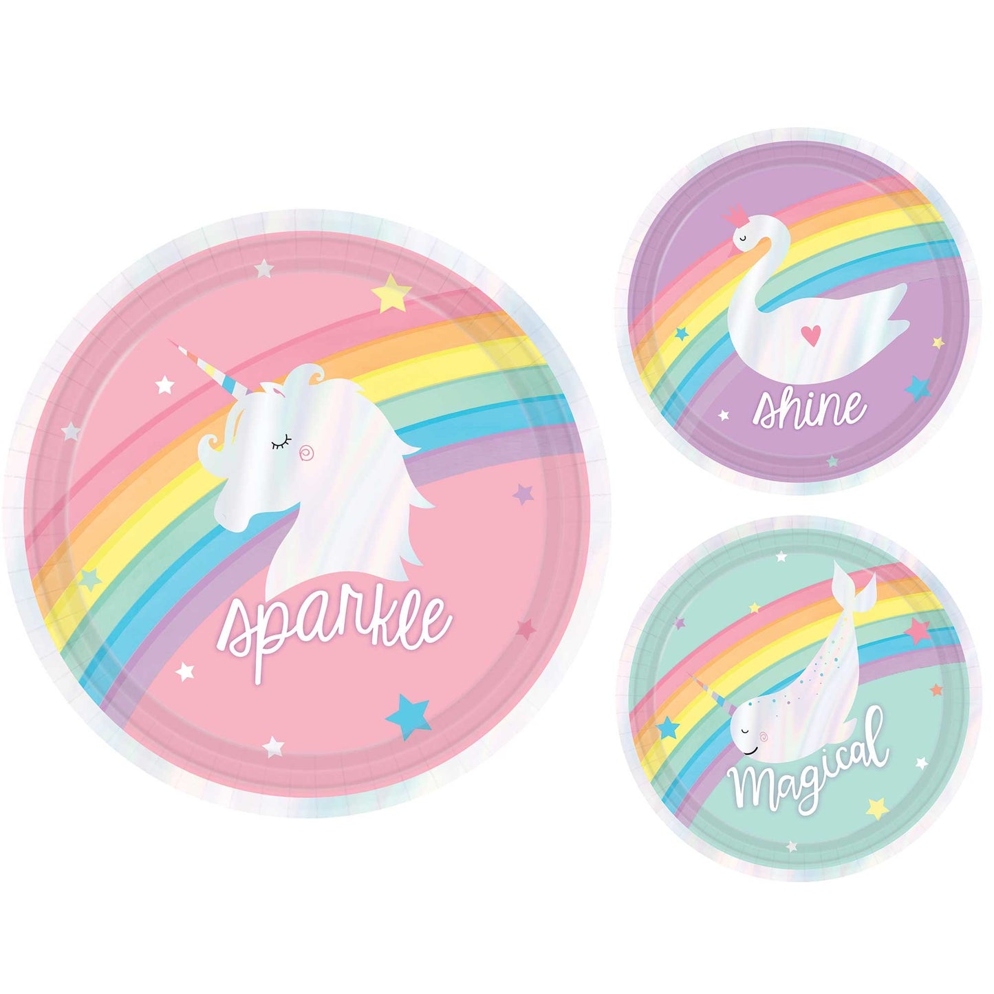 Magical Rainbow Birthday 17cm Iridescent Round Paper Plates