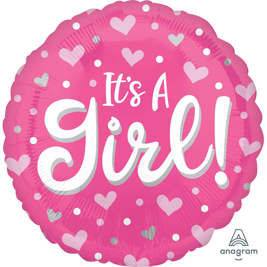 45cm Standard HX It's A Girl Hearts & Dots