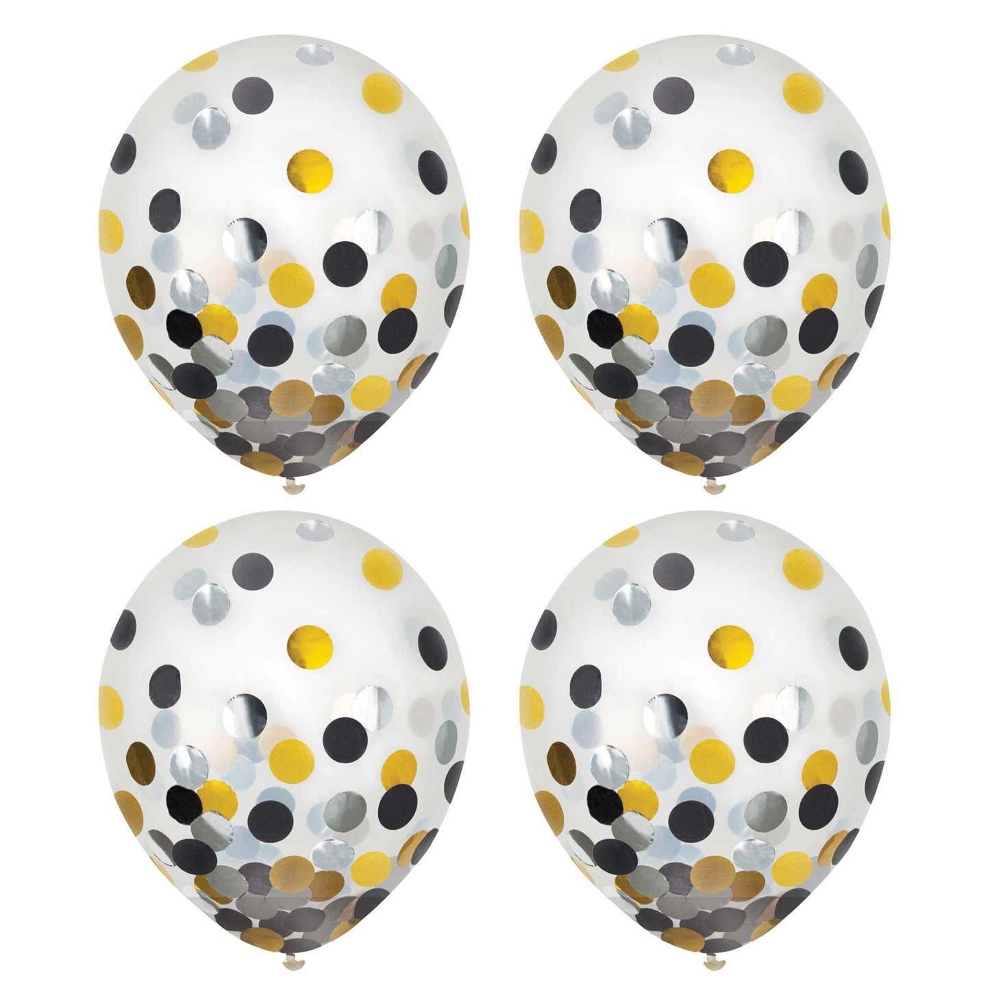 Latex Balloons 30cm & Confetti Black, Silver & Gold