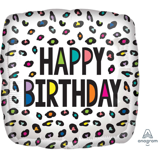 45cm Standard HX Rainbow Leopard Happy Birthday