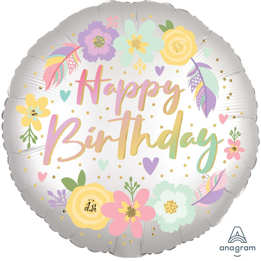 45cm Standard XL Boho Happy Birthday Satin Flowers