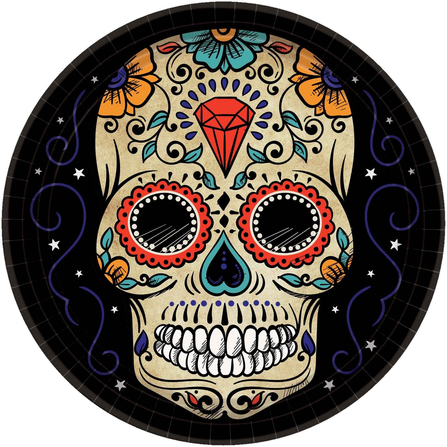 Sugar Skull 26cm Round Paper Plates