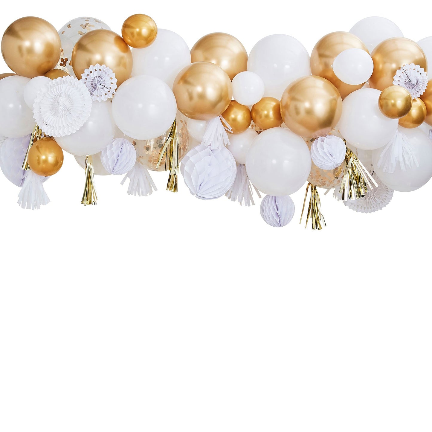 Mix It Up Metallic Fancy Balloon Garland With Gold Fringe Garlands Honeycomb And Fans