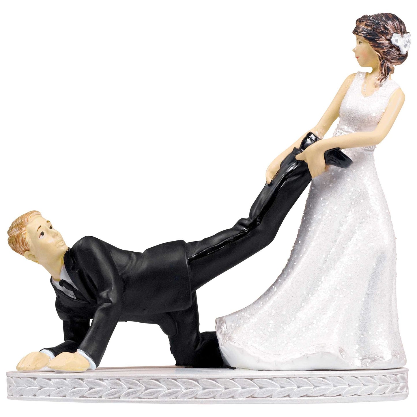 Cake Topper Bride & Groom Leg Puller Resin
