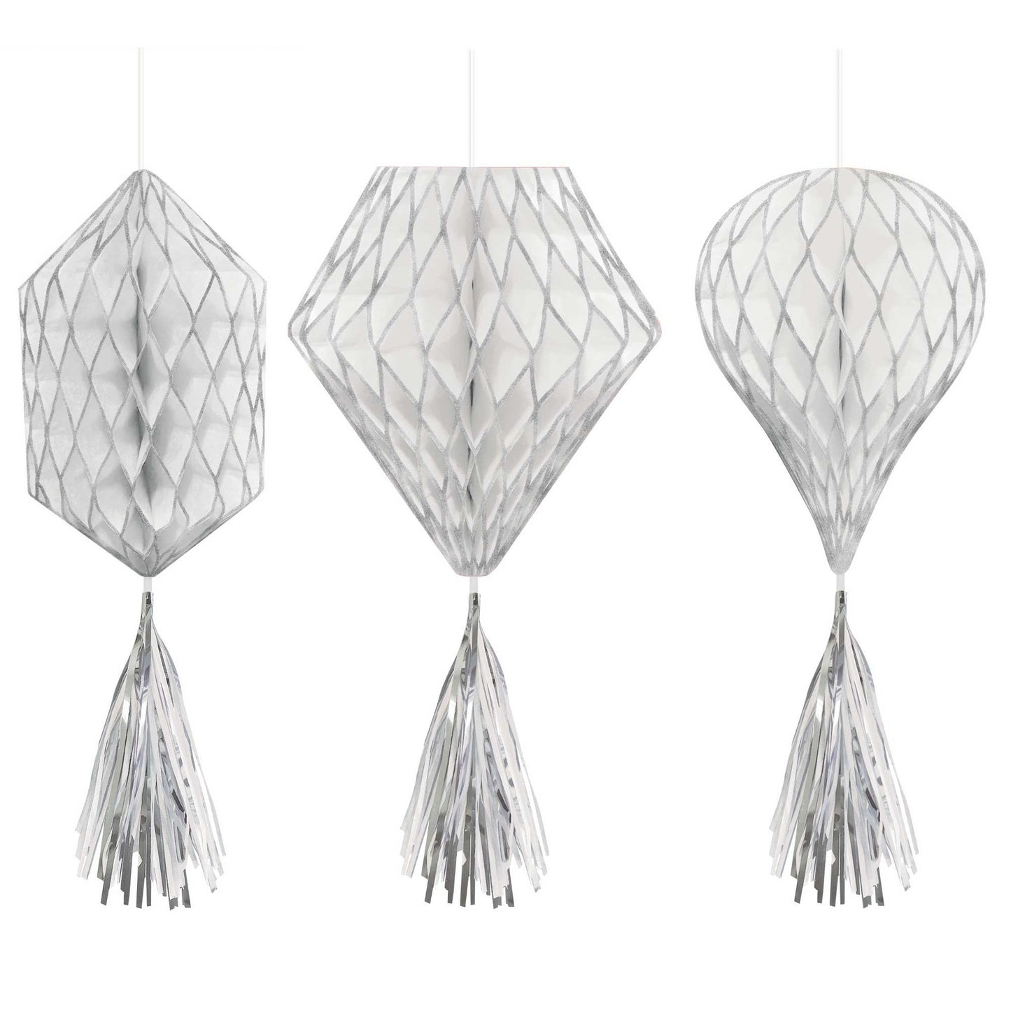Mini Honeycomb Hanging Decorations Silver & White