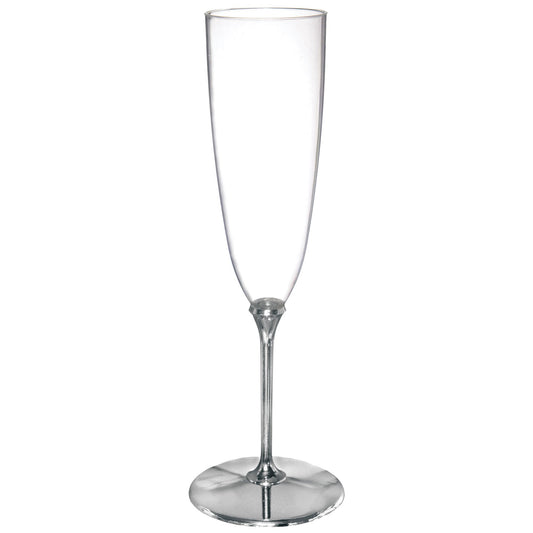 Premium Champagne Glasses Clear Plastic with Silver Stem
