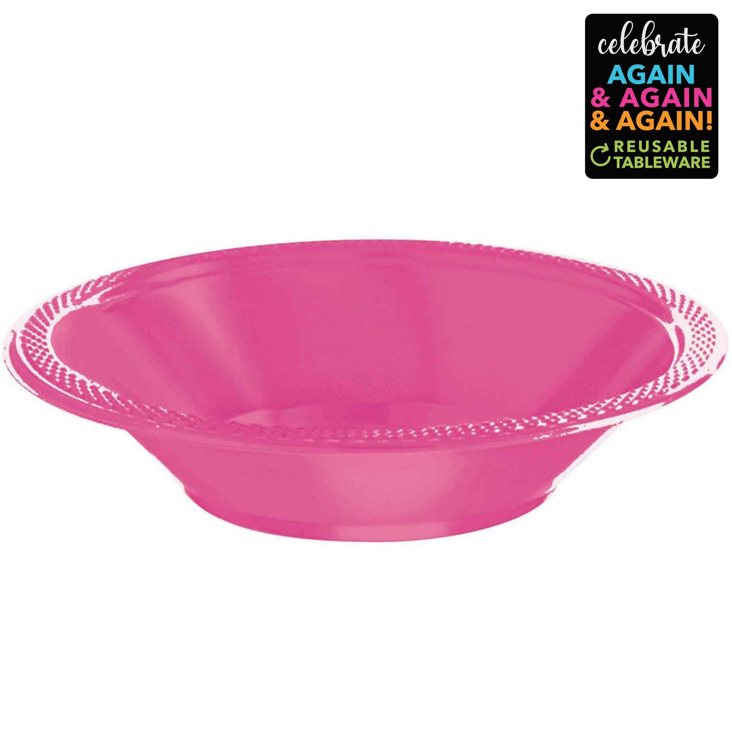 Premium Plastic Bowls 355ml 20 Pack - Bright Pink