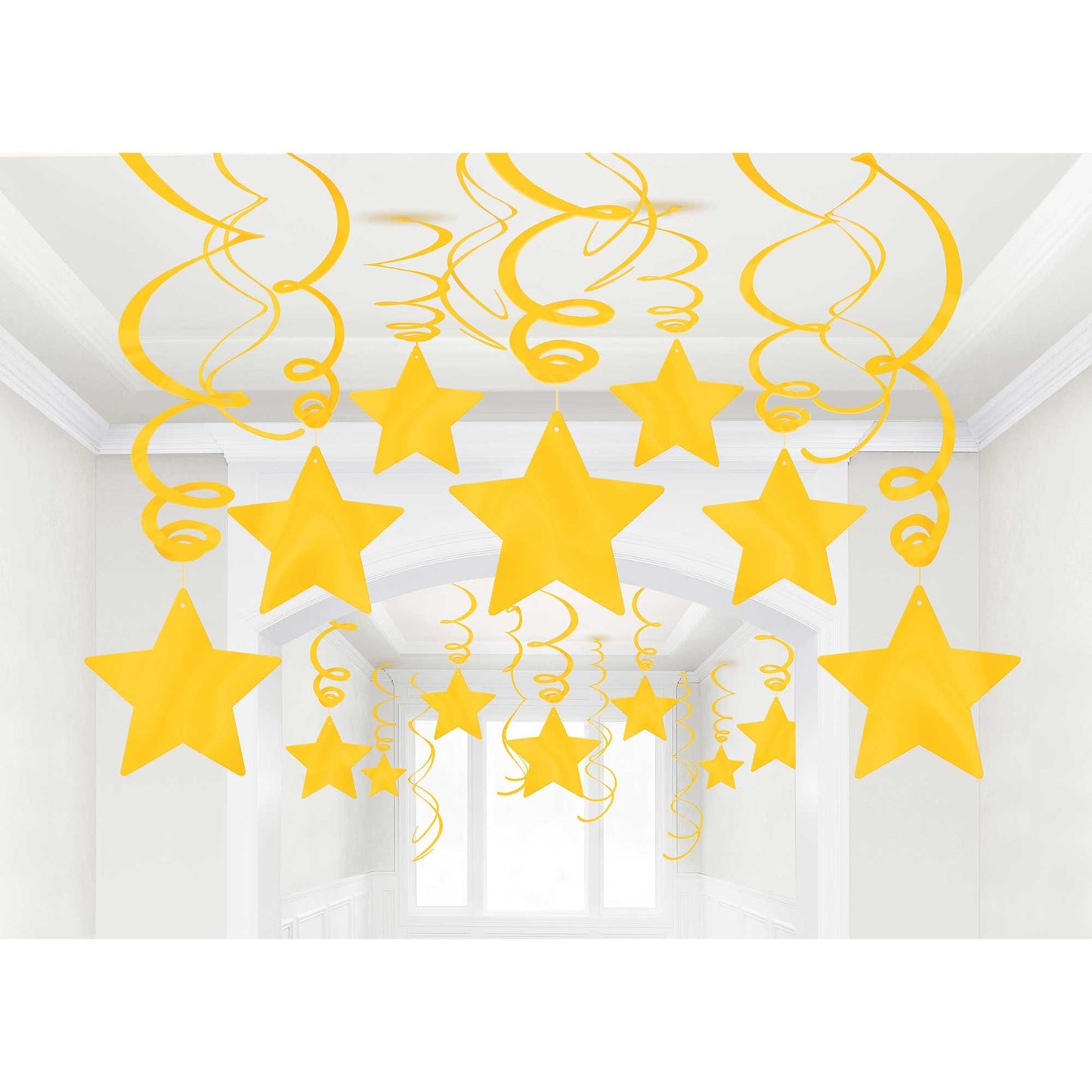 Shooting Stars Plastic Mega Value Pack Swirl Decorations - Yellow