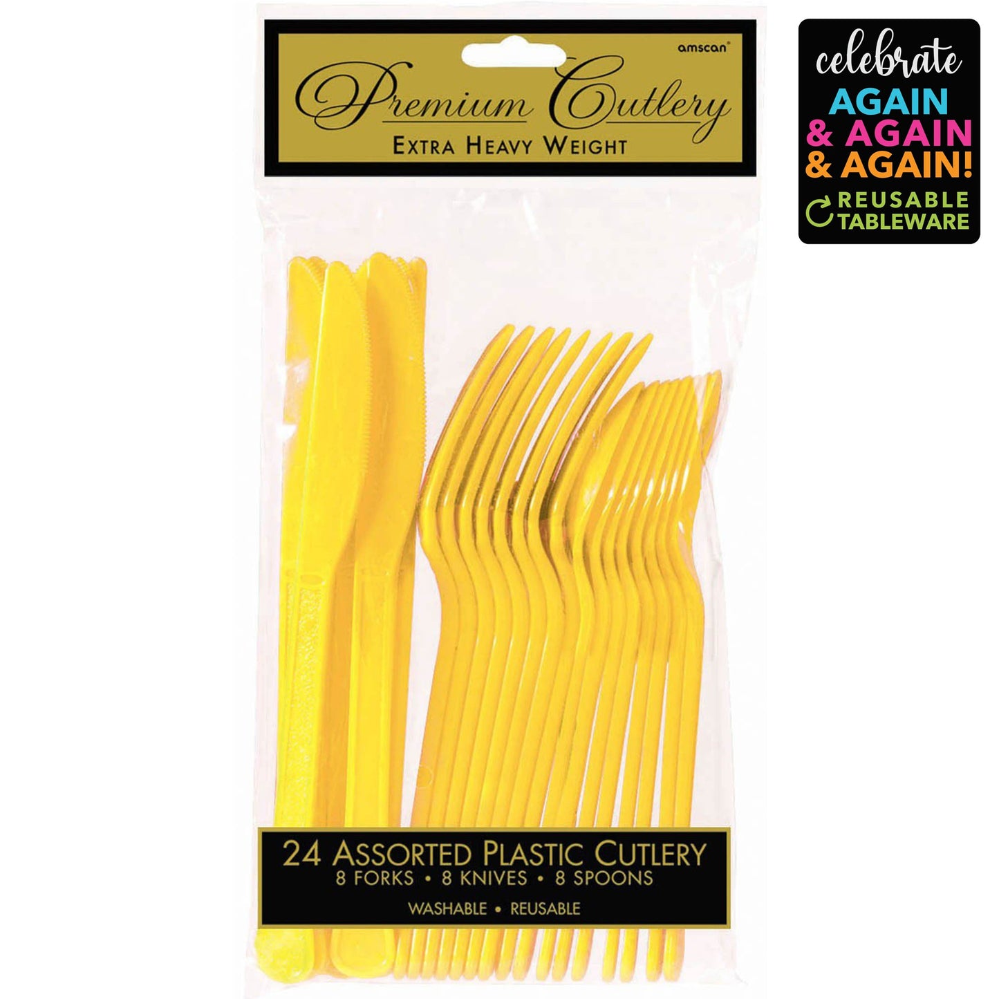 Premium Cutlery Set 24 Pack Yellow Sunshine - Extra Heavy Weight