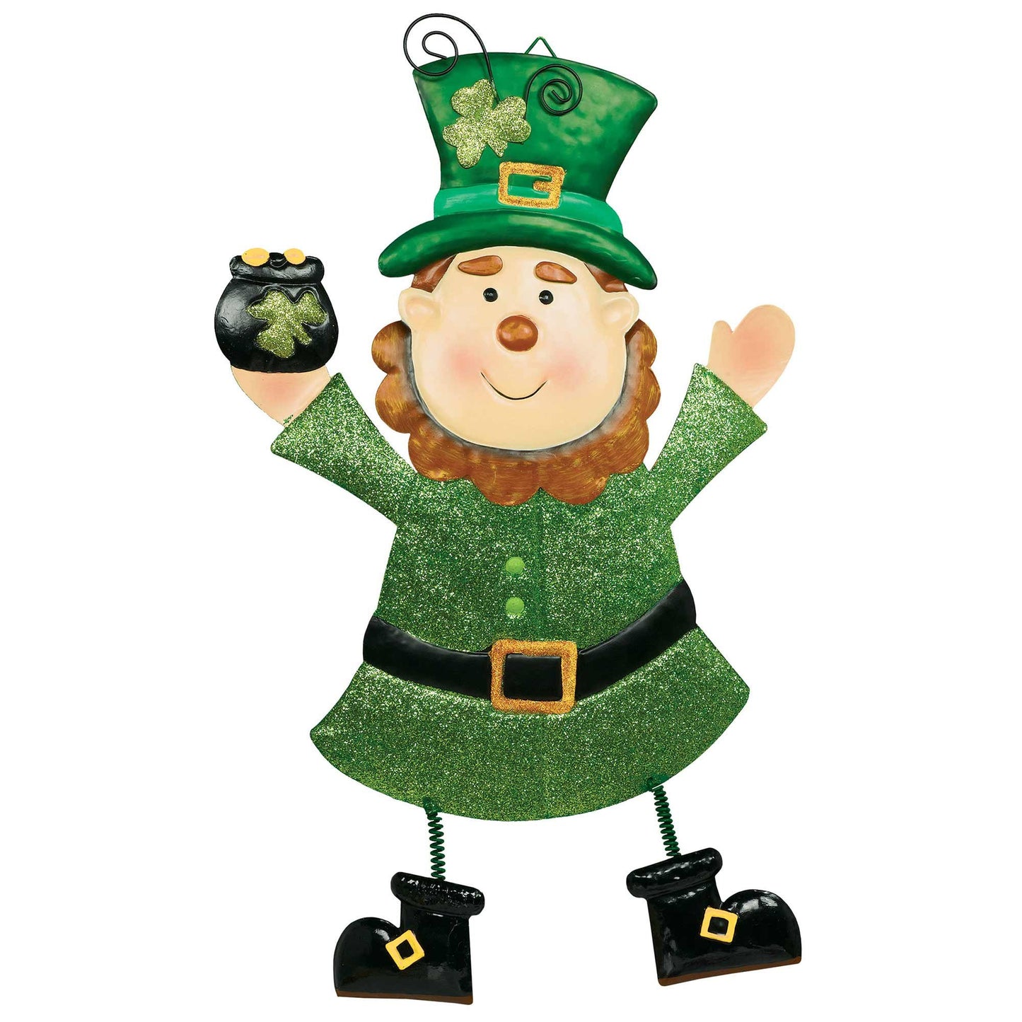 Leprechaun Hanging Metal Sign Glittered